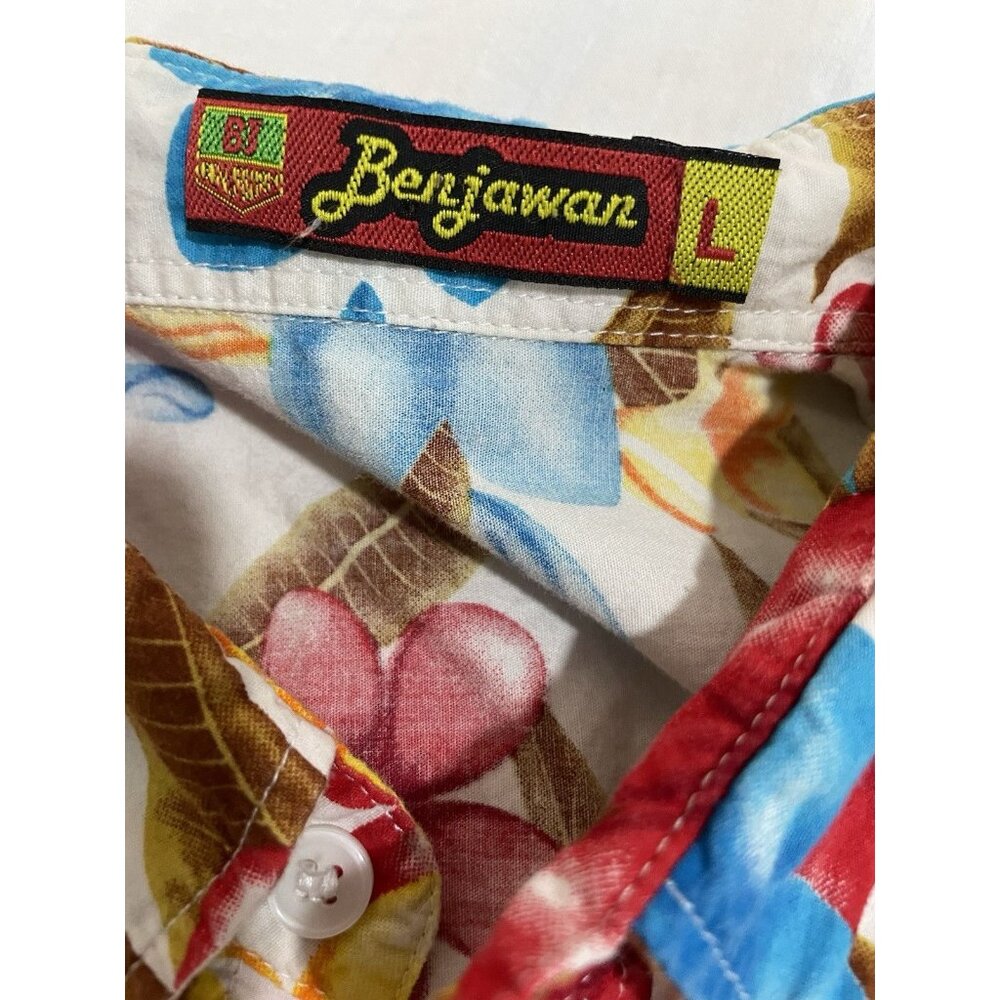 Benjawan BJ Hawaiian Shirt Mens Large Red Yellow Beach - Picture 4 of 4